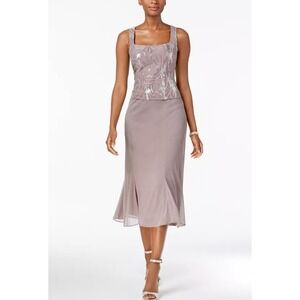 Alex Evenings Sequin A-Line Midi Dress Light Purple Chiffon Formal Overlay‎ 10